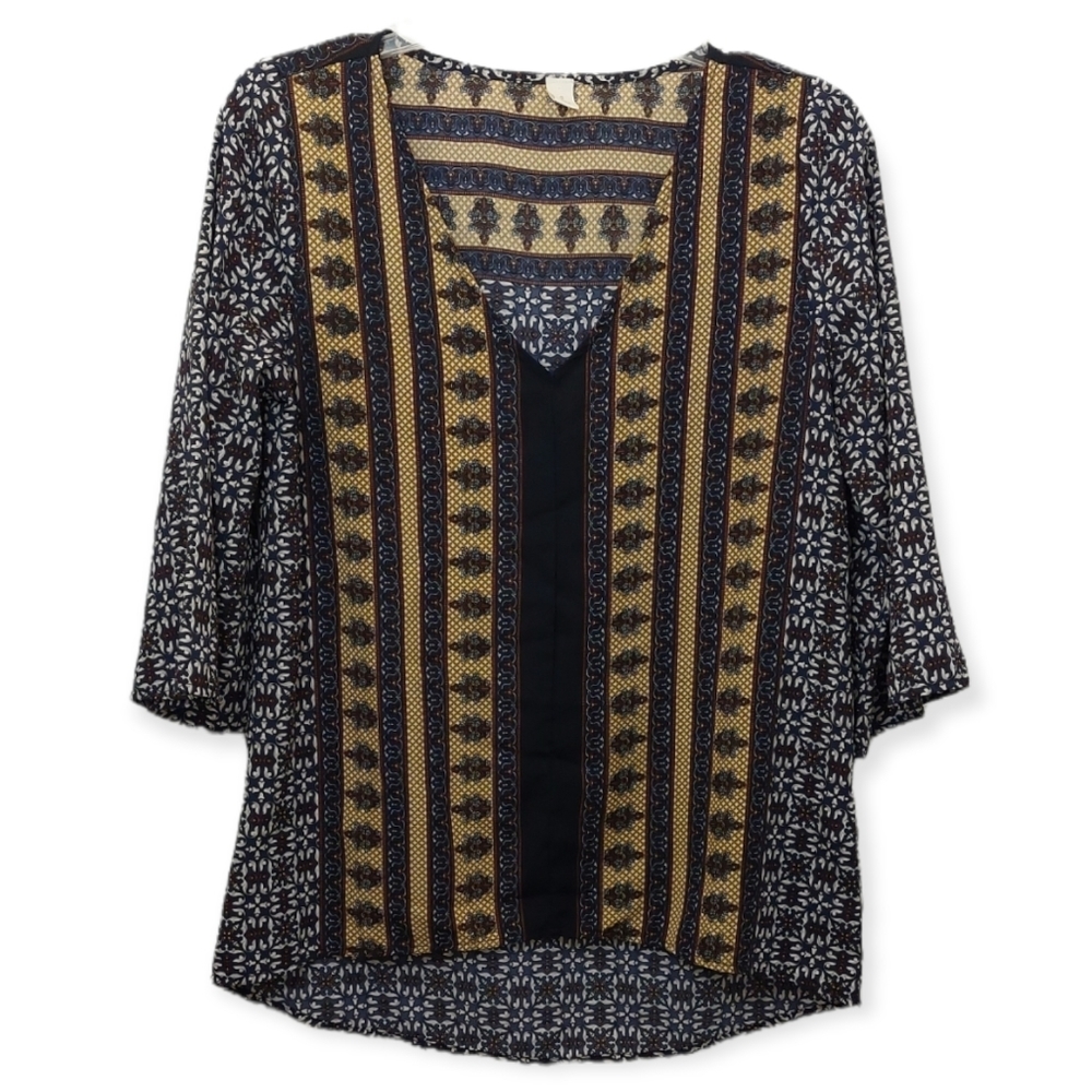 West Kei Tunic Shirt Top Women's Size Small Blouse V Neck 3/4 Sleeve Made USA